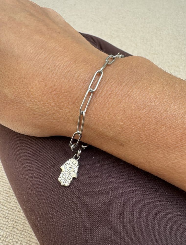 Sample Sale No25. Waterproof silver bracelet with hamsa charm. - Image 2